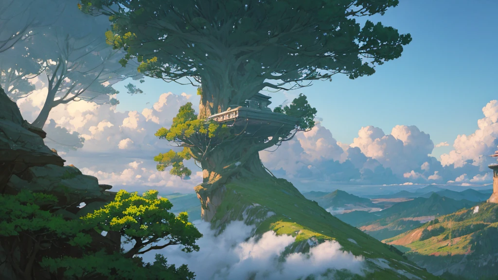 In the forest, on a high cliff, cloudy