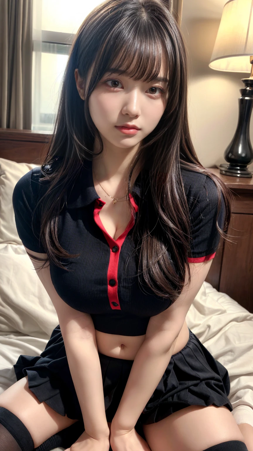 (1girl:1.3), solo, (((extremely detailed face))),(((extremely detailed eyes and face))),beautiful detailed eyes, Gwen stacybody-parts__, official art, unified 8k wallpaper, super detailed, beautiful and aesthetic, beautiful, masterpiece, best quality, raw, masterpiece, super fine photo, best quality, super high resolution, photorealistic realism, sunlight, full body portrait, amazing beauty,, dynamic pose, delicate face, vibrant eyes, (from the front), she is wearing a Spider-man top, red shirt skirt, pantyhose, red and black color scheme, spider, sitting on bed, legs extended, soles, Detailed face, detailed complex busy background, messy, gorgeous, milky white, highly detailed skin, realistic skin details, visible pores, sharp focus, volumetric fog, 8k uhd, DSLR, high quality, film grain, fair skin, photo realism, lomography, huge metropolis in future dystopia, seen from below, translucent