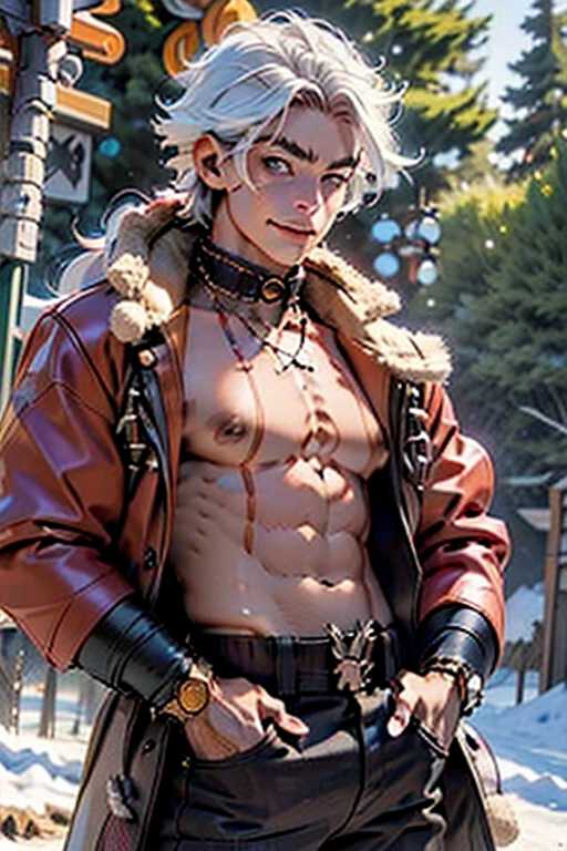,(((little boyid only,,1boy,male gender))),((((8 years old)))),

'shite hair,nice hair style,undercut))),(((blue_eyes:1.3))),intricate eyes,beautiful detailed eyes,symmetrical eyes,big eyes:1.5,(((lustrous skin:1.5,tanned skin,bright skin: 1.5,skin tanned,shiny skin,very shiny skin,shiny body))),(((kid body,a little chubby,good anatomy,accurate body proportions,detailed shota body for young boy,perfect anatomy))),

(open coat,european fashion,fur coat,jeans,white shirt,modern style,winter clothes),(((red fur coat,red fur coat outfit,wearing a red fur coat:1.3,winter red coat))),((tiny bulge in pants)),(((intricate outfit,intricate clothes,ornate outfit))),

(dynamic pose:1.0),smiley,(centered,scale to fit dimensions,Rule of thirds),

((snowy pine forest)),winter,scenery:1.25,((intricate scenery)),((snow forest background)),

(Glossy winter ornaments),highres,sharp focus,(ultra detailed,extremely detailed),(photorealistic artwork:1.37),(extremely detailed CG unity 8k wallpaper),(((vibrant colors,vibrant theme))),(intricate),(masterpiece),(best quality),
