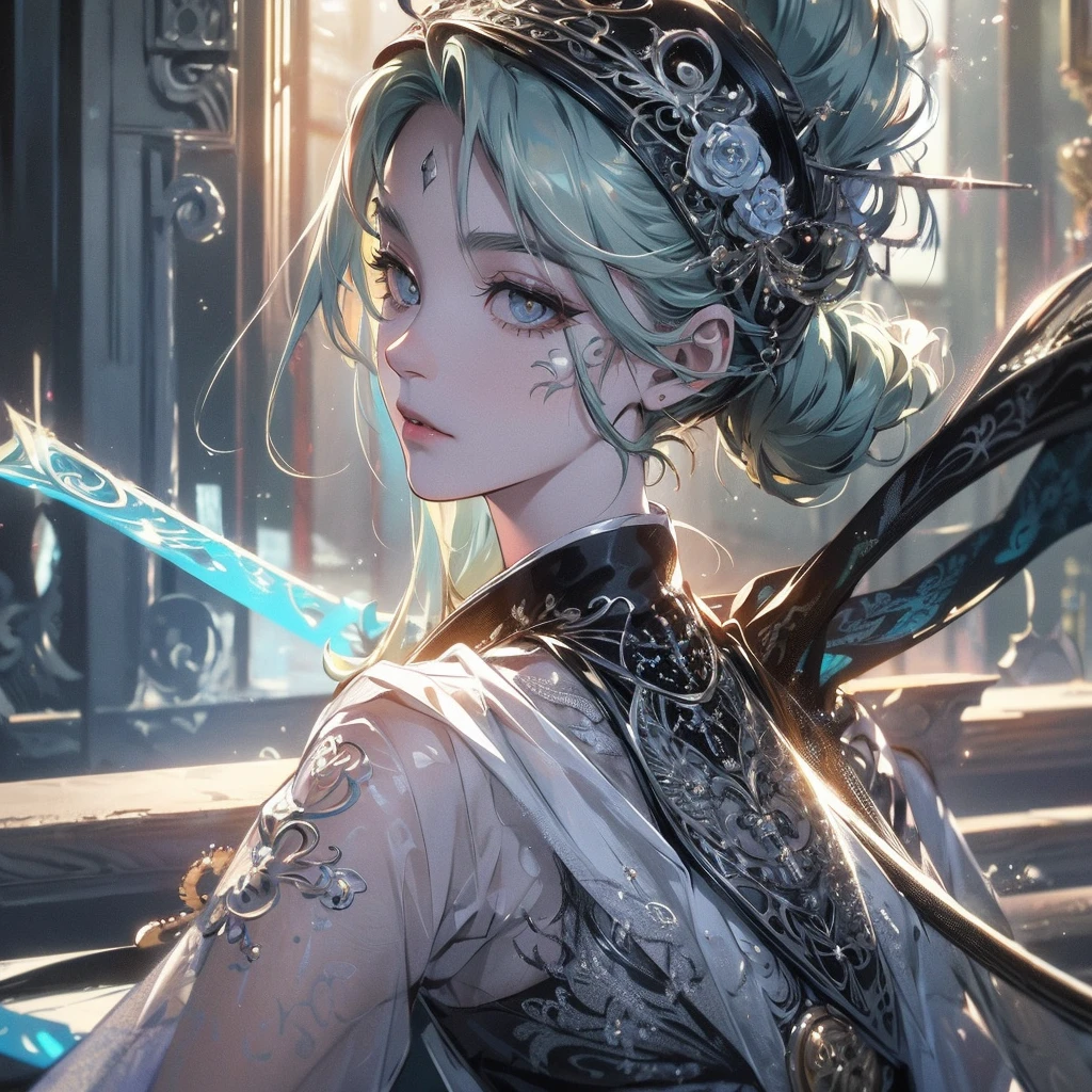 1 handsome roronoa zoro, manly , 3 swords, handsome,, filigree, reflective eyes, gray eye, green hair, white eyelash, rim lighting, lights, detailed eyes. magic, surreal, fantasy, digital art, wlop, artgerm and james jean, ultra hd, realistic, vivid colors, highly detailed, UHD drawing, pen and ink, perfect composition, beautiful detailed intricate insanely detailed octane render trending on artstation, 8k artistic photography, photorealistic concept art, soft natural volumetric cinematic perfect light, sf, intricate artwork masterpiece, ominous, smooth shadows, eerie seduction, silver moonlight rendered, bold contrasts. fine light, masterpiece, super detail, epic composition, ultra HD, high quality, 32k
