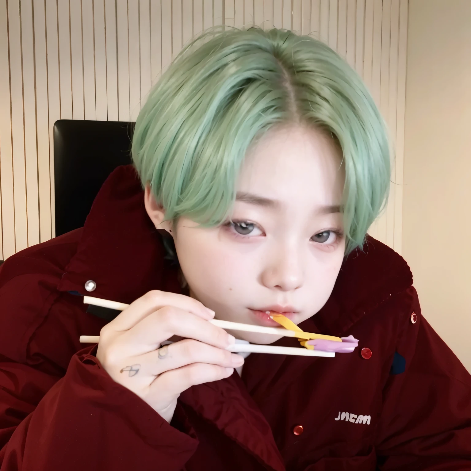 Arafa woman with colored hair sitting at a table, jung jaehyun, adorable and pale korean face, ulzzang inteligente, Kim Doyoung, with short hair, jossi do blackpink, Hong Jun Hyung, Tae June Kim, ulzzang, the hime cut, Jaeyeon Nam, xqc, park jimin, tomboy short platinum hair