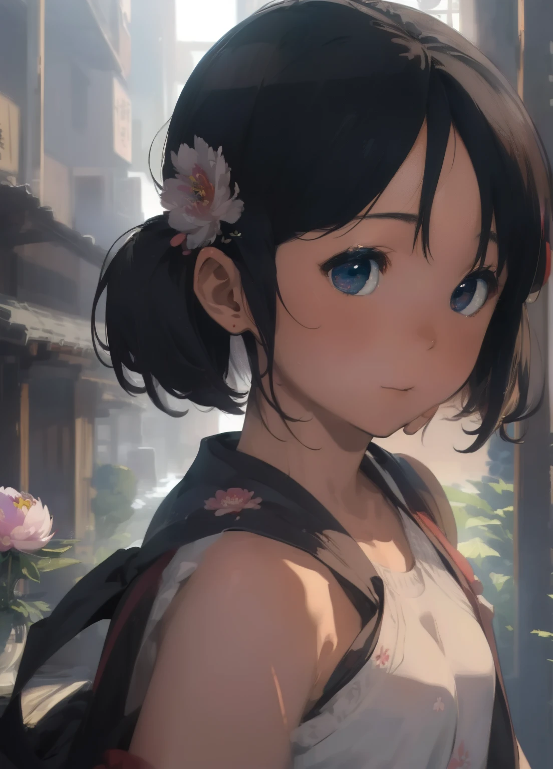 (masterpiece、Highest quality、Highest quality、Official Art、Beautiful and beautiful:1.2)、(One girl:1.3)Hatsune Miku、Twin tails,Beautiful breasts, Katsushika Hokusai, Ink Painting, peony, Flower on shoulder, short hair, Delicate and precise, Thor, Modern ukiyo-e style,
