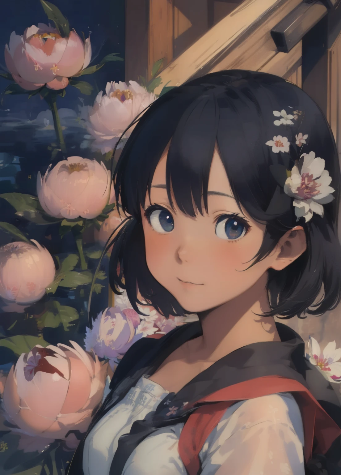 (masterpiece、Highest quality、Highest quality、Official Art、Beautiful and beautiful:1.2)、(One girl:1.3)Hatsune Miku、Twin tails,Beautiful breasts, Katsushika Hokusai, Ink Painting, peony, Flower on shoulder, short hair, Delicate and precise, Thor, Modern ukiyo-e style,