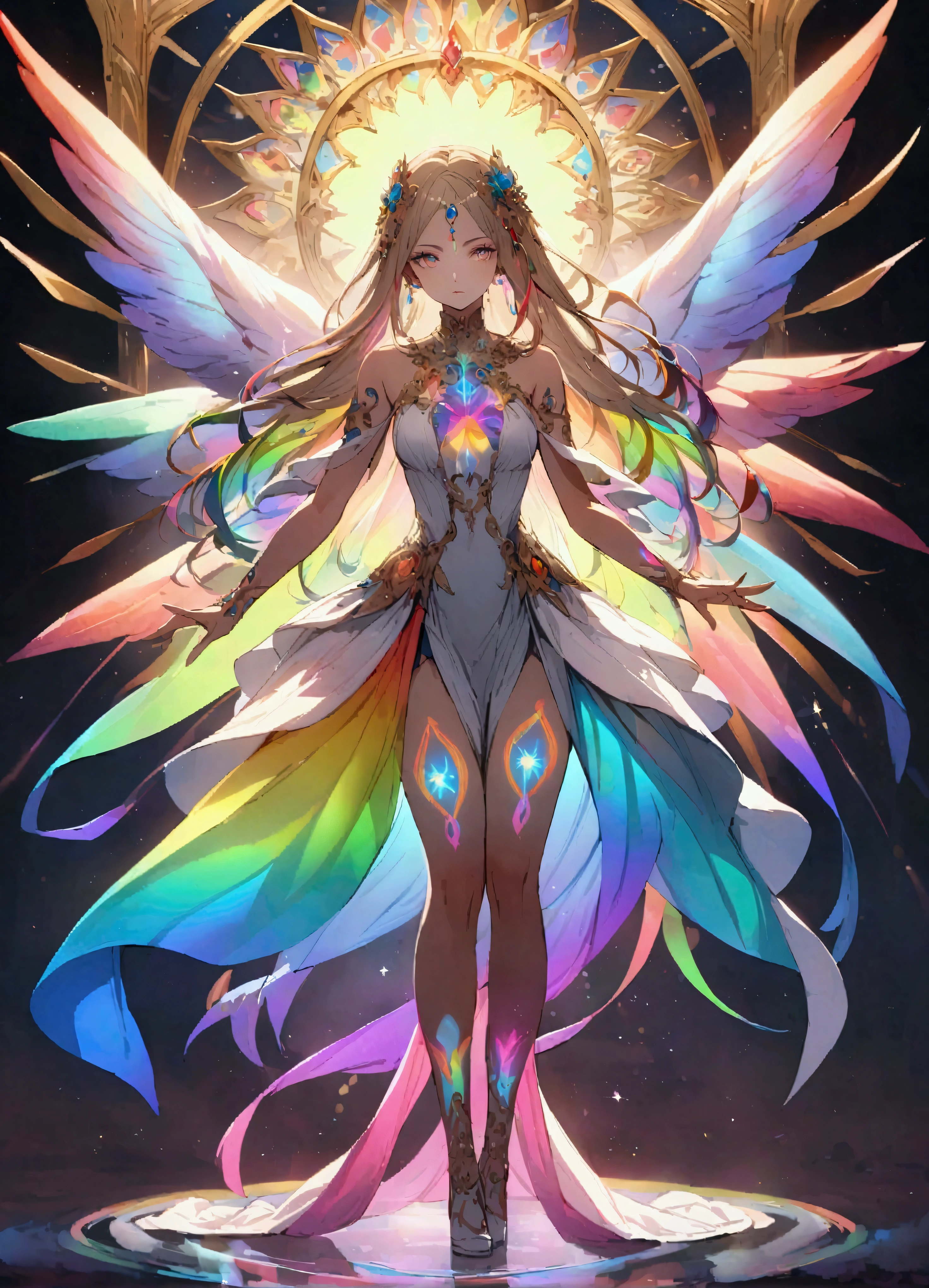 Full body glowing rainbow magic tattoo