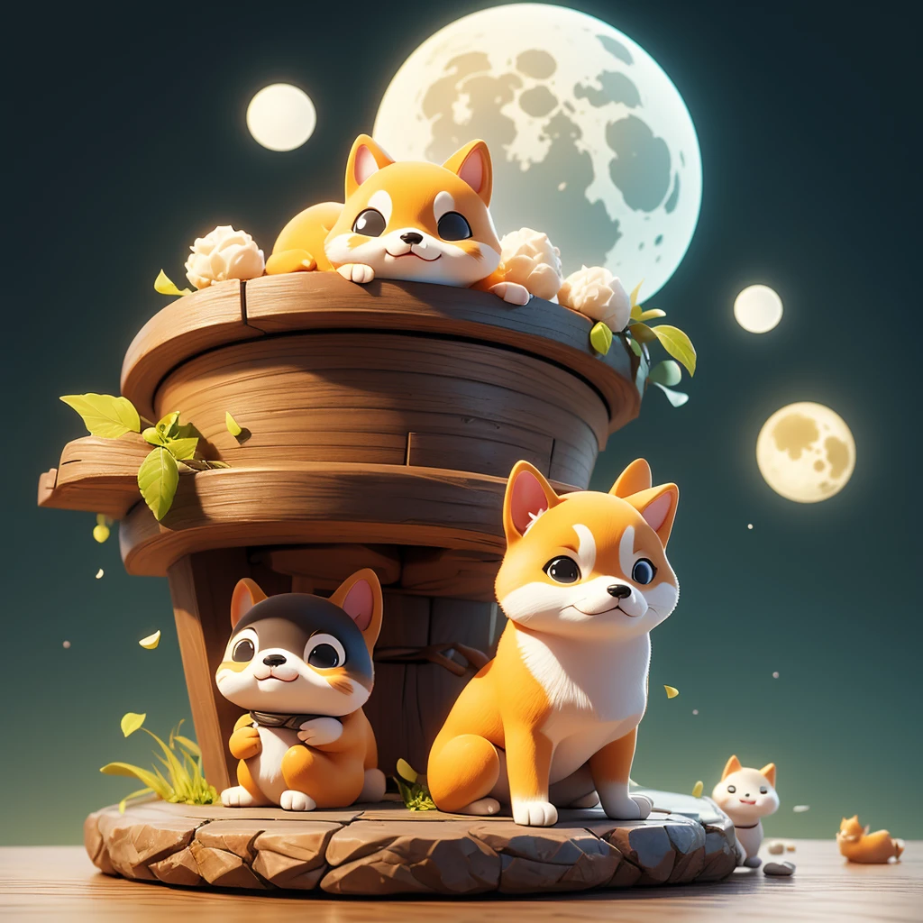 Cute anthropomorphized Shiba Inu character。
Sit on the edge、Eating dumplings while watching the moon。