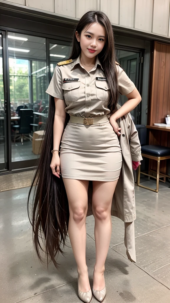 throw: ((((3 girls, 3 girls side by side, Press your chest together., massive, emphasizing the importance of being huge, gigantic , Revealing a deep rift)))) Thai Teacher, beautiful girl, Khaki suit, khaki civil servant, ชุดThai Teacher:1.3, beautiful girlผมlongเป็นพิเศษ, ผมlongสองเมตร, long hair that catches the eye, ผมlongสีดำ, ผมของเธอlongมาก., long, shiny hair, soft hair, ผมlongเป็นพิเศษ, Dynamic posts, like full body, Short sleeve shirtสีกากี, Short pencil skirtสีกากี, side cut, Decorated with military insignia.., black high heels, The sexiest, small waist, hips raised, small thighs, long legs, big breasts, big breasts:1.5, big breast, Very big breasts, eye-catching breasts, A gigantic rift, Not all coverage, big breast, big breast, 400 CC, สาวผมlongสองเมตร, Beautiful face, proportional body, Fascinating figure, red lips, Very shiny, แต่งBeautiful face, military rank insignia, Short pencil skirt, tight, Short sleeve shirt, in the background, Beautiful blur, ultra short skirt, Beautiful like an angel