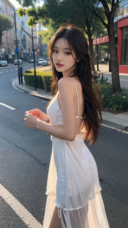 1 Girl,roadside,Soft Light,Chinese Beauty,dress,Long hair