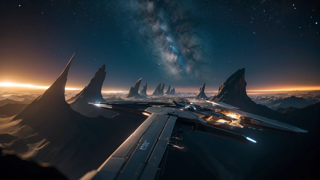 Multiple spaceships in space，high-tech civilization，Tilt-Shift Shooting Angle