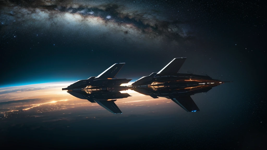 Multiple spaceships in space,high-tech civilization,Tilt-Shift Shooting Angle