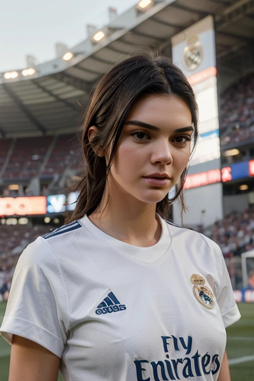 Kendall Jenner as football player for Real Madrid, white hairs