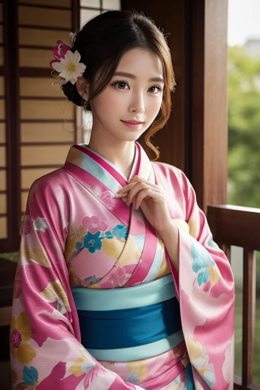 30-year-old female、Voluptuous figure、Mature Woman、middle hairstyle、kimono、Calm、beautiful gesture