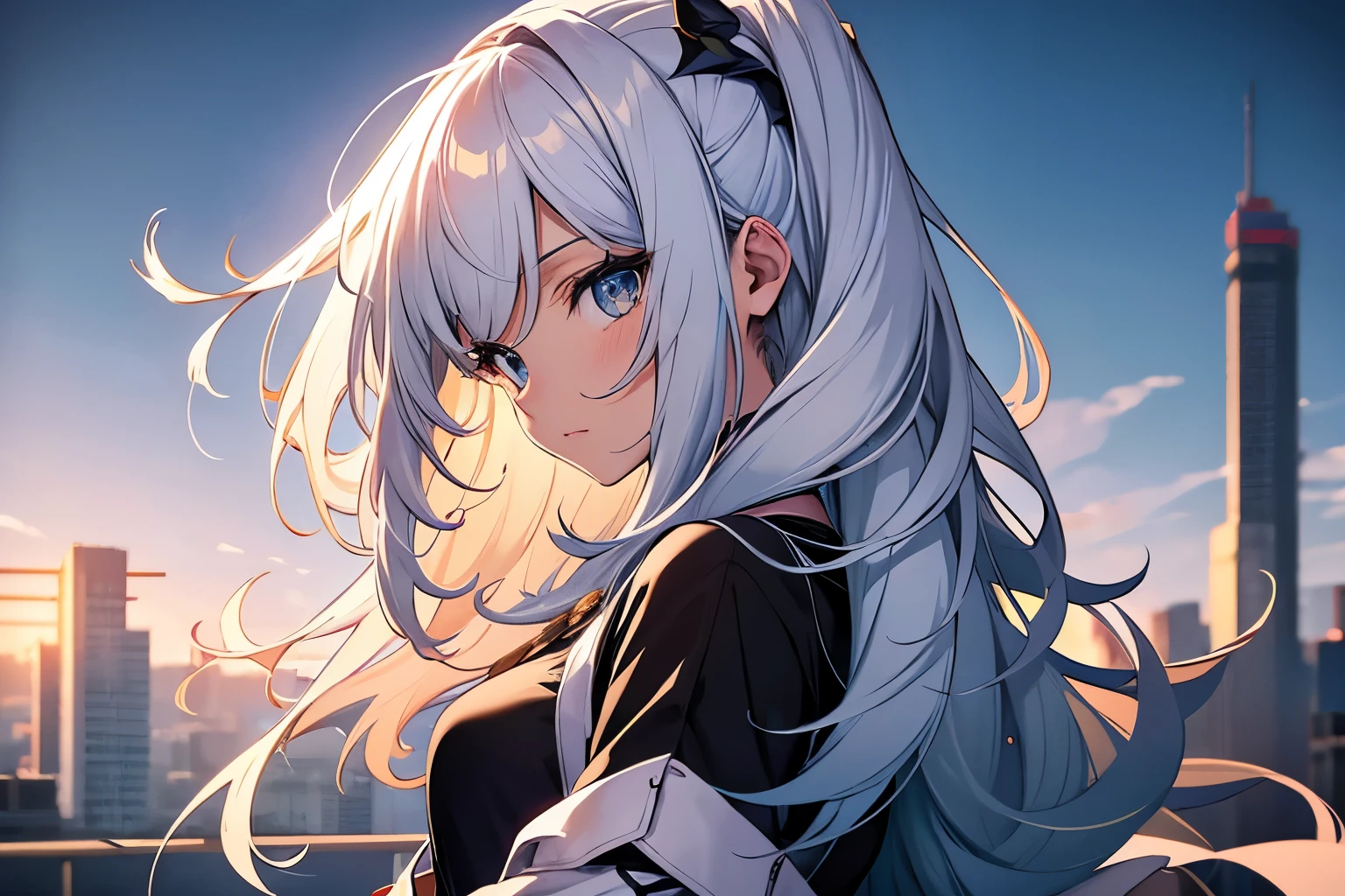 {(pastel colour), (Gradation)}, ((Highest quality)), ((masterpiece)), (detailed), Perfect Face, Perfect Arms, Perfect hands, Perfect Fingers, anime, Ultra-fine illustration, (One girl), Elegant Dress, Big eyes, Layered Medium Hair, (My hair flutters in the wind:1.2), Are standing, Black background, From the side, Upper Body Shot,