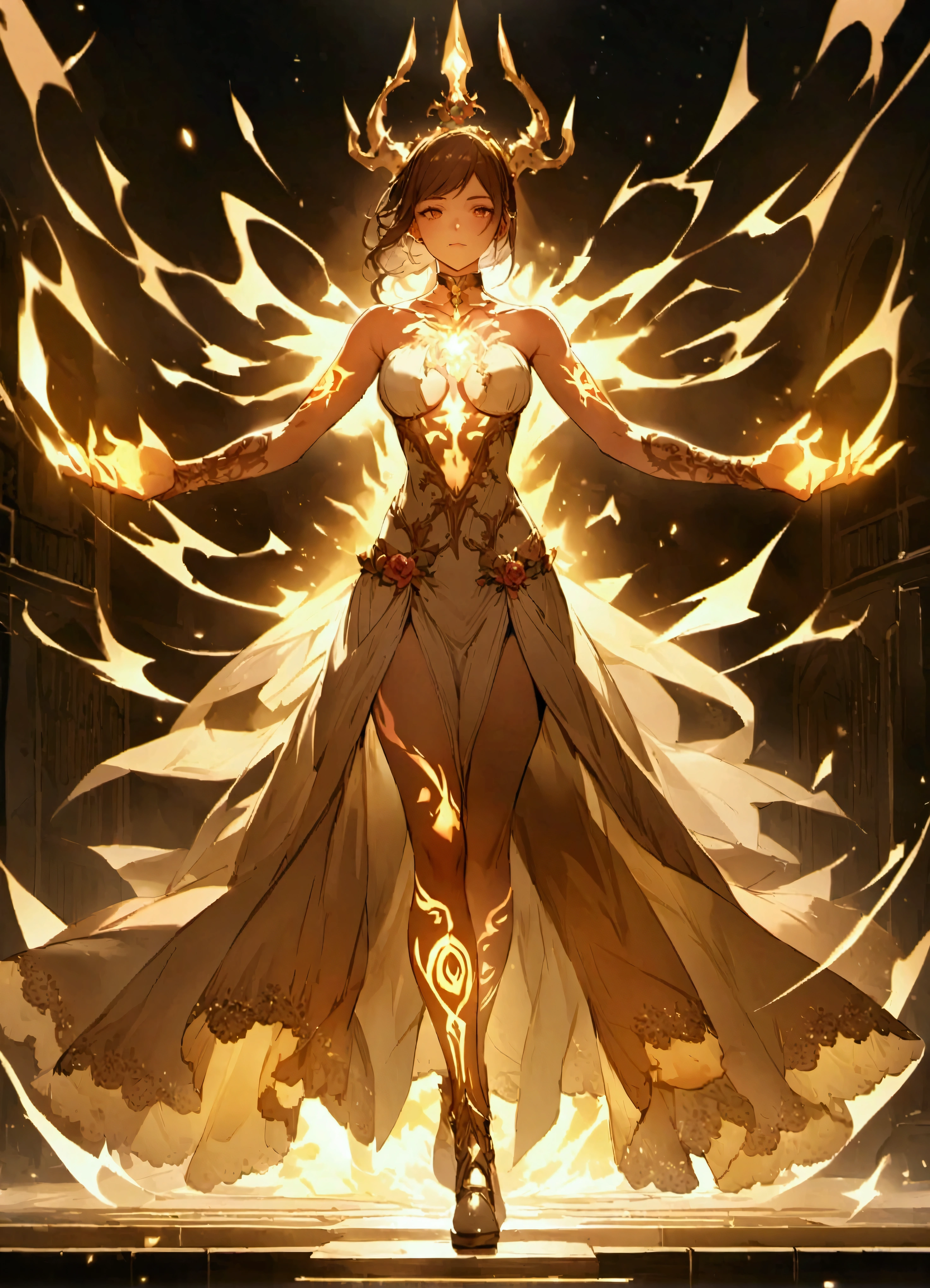 Full body glowing yellow magic tattoo