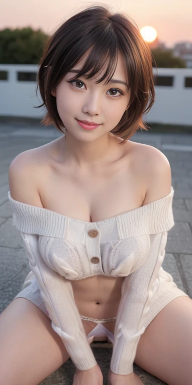 Tabletop, Highest quality,
Very detailed, finely, High resolution, In 8K,
((Photorealistic:1.4, RAW Photos, 超High resolution,Best image quality: 1.4)),
wallpaper,
((完璧なwhole body構成1.5)),
finelyて美しい目, Natural color lip,
((穏やかなsmile:1.5)),
((Random Cute Hairstyles)),
((やや大きなUse your brain:1.2)),
((from the front:1.5)),
((Use your brain、Look down、Rest your eyeole on arm:0.9)),
((Randomly blurred background)),((sunset)),((autumn leaves)),
((Random and cute expressions)),,
Highly detailed and professional lighting、
Perfect dynamic composition, Beautiful and detailed eyes)), ((Off-the-shoulder knit sweater:1.6)),((Micro Mini Skirt:1,5)),((smile,Harajuku)),((sexy shot looking at camera))Narrow waist, ((Wet White Button Long Shirt:1.1))、White Ultra Mini Skirt、Micro Mini G-String, (((A big bust that seems to burst :1.2, And sagging breasts:1.1))), There is cleavage in the chest, Big Breasts same, There is cleavage in the chest, whole bodyボディー, Navel exposed, Random sexy poses (Charming monkey:1), whole body, Big Breasts, Are standing, , Checked skirt, Collared shirt, abdomen, Button removed, Open clothes, Nipples, bangs, Feminine expression, Uruchan-6500-v1.1, sofa, (Spread your legs wide), (Not wearing panties:1.5), (((that'blurred))), Written boundary depth, (Photo from below)、Looking at the audience,