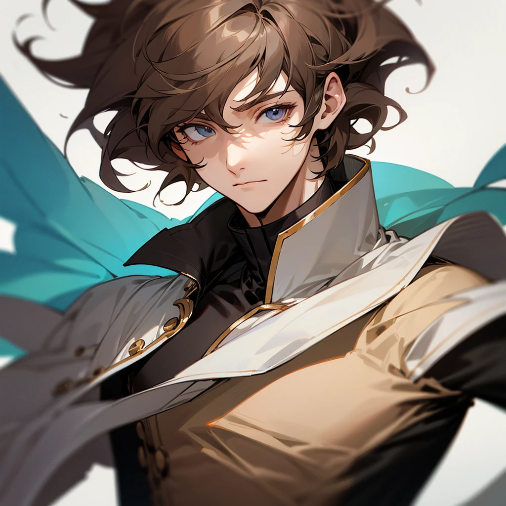 Male boy animated character with white, slightly wavy hair that appears a bit messy. The character is wearing a dark-colored top with a high collar. The face is obscured by a blurred rectangular area, making it difficult to discern any facial features