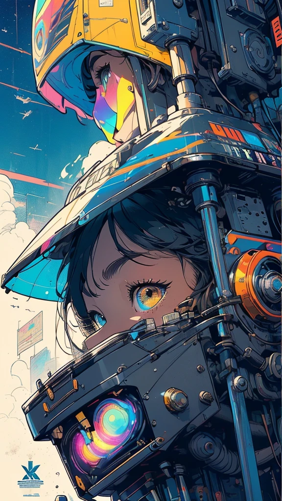 (((masterpiece, highest quality))),(((solo:1.2))),(((1girl:1.2))),32k wallpaper, very detailed, poster, vintage science fiction,(((((geometric cinematic movie poster))))), ((bauhaus)),(shape),(((abstract))),(mid century modern),movie poster,(((((portfolio))))),(((((Close-up))))),(((((bust up))))),((((more various angle)))),((((highlight)))),Vast landscape,((((heterochromia)))),(((complete. detailed face))),((((Extremely talented)))),(((((most complecated futristic machine))))),(Colorful color scheme),reflect neon