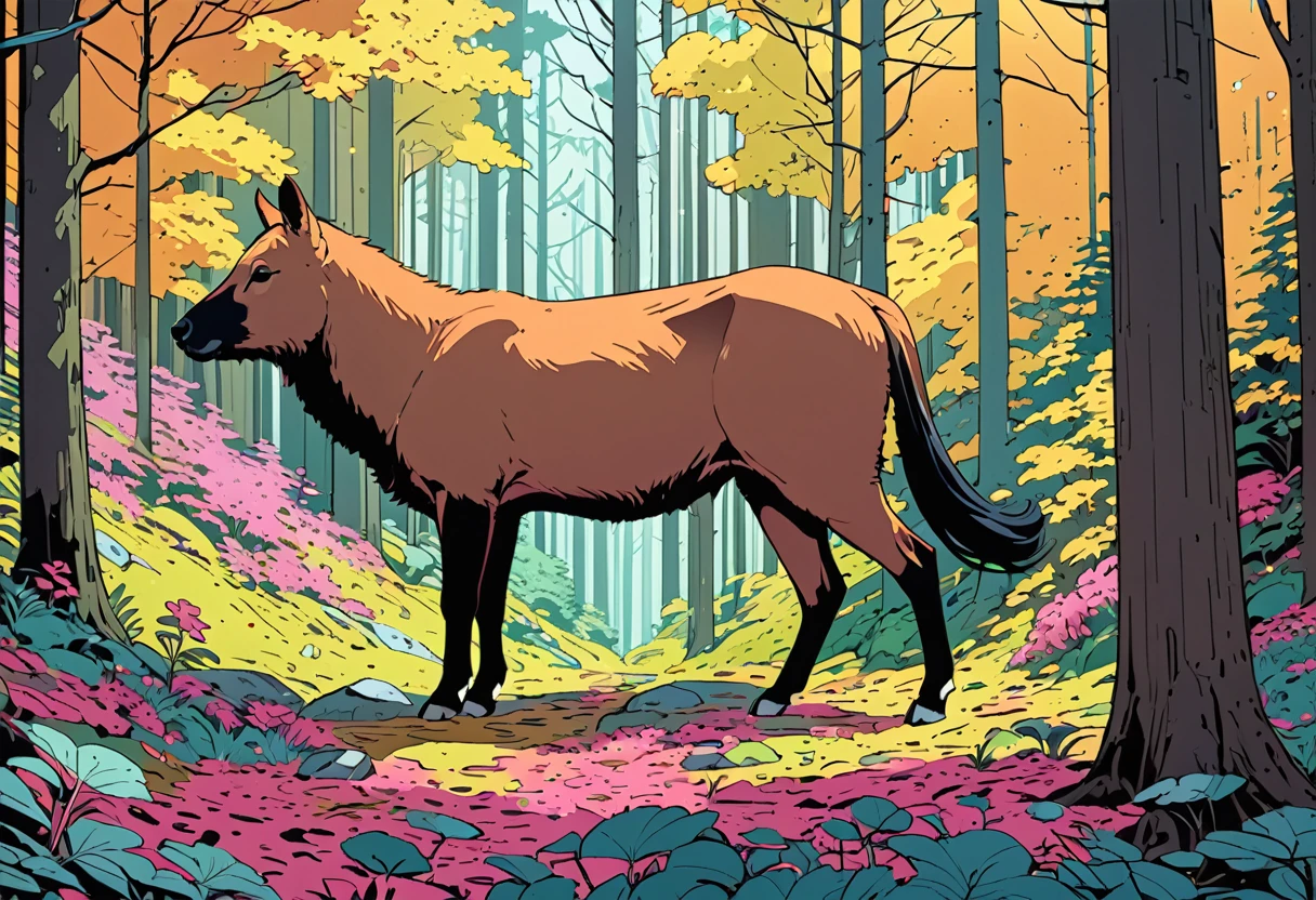 (masterpiece, best quality,ultra detailed),flat color,forest,with animal