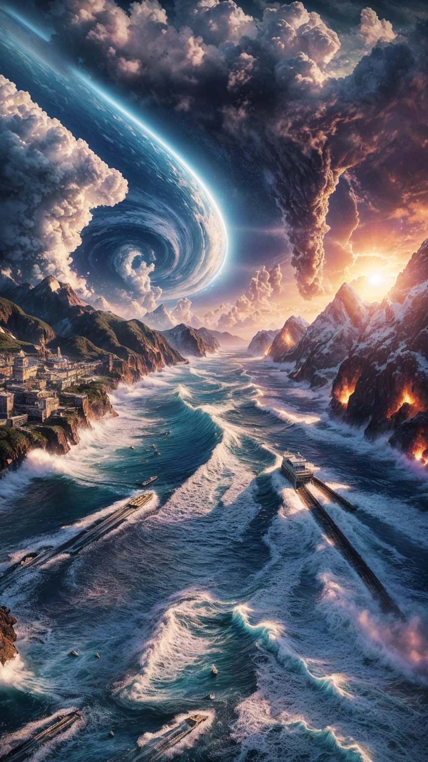 Complete and very real image. water, wind, earth, and fire, all together. Photorealism, full view, very detailed image, very realistic, hyperrealism, cinematography, Ultra HD, 8k, Unreal Engine 5, sharp focus, intricate and mysterious masterpiece. (Long exposure photography Artistic illustration close-up portrait very detailed: final quality, medium shot, backlight, Rich and striking. Enigmatic and mysterious manipulations (composition of the rule of thirds), ((detailed environment with strong lines) The best quality, in camera, white light, warm and clean aesthetics, dazzling screen composed of millions of brilliant ultraviolet rays, HDR.