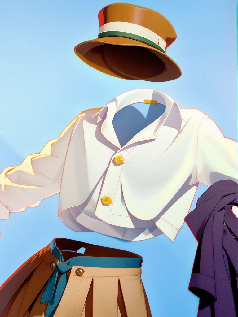 1girl, gloves, gradient background, hat, hood up, invisible, large breasts, loafers, omurice, painting of victorian era invisible man, pleated skirt, pocket, shirt, shoes, solo
,high quality, best quality, uhd, detailed image,
(flat colors, lineless, cel shading, white countershading:1.2), masterpiece, highres, by haps, Cory Loftis, Yuumei, by braeburned, by Tom Whalen, by Shiitakemeshi, by Pino Daeni, (white background, solo focus, depth of view:1.1)