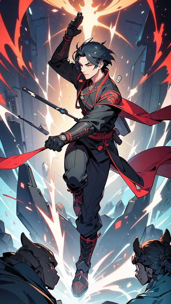 In the cover illustration, depict a dramatic contrast between traditional martial arts and modern weaponry. The central figure is a **Chinese scientist** who has been reborn into an ancient martial arts world. He should appear determined and resourceful, with an aura of innovation around him.
- **Background:** The scene should blend elements of an ancient Chinese landscape with hints of advanced weaponry. Include martial arts practitioners in traditional attire, juxtaposed with futuristic firearms and gadgets that the protagonist creates.
- **Protagonist:** He should be depicted wearing modern clothing that stands out in the ancient world, such as a sleek black jacket over traditional Chinese attire, or with a high-tech device in hand. His expression should show confidence and determination, reflecting his dual role as a scientist and a warrior.
- **Antagonists:** In the background or as a secondary focus, include **Children of Destiny** figures, clad in elegant and imposing robes with mystical symbols. Their aura should suggest a blend of traditional power and divine destiny, creating a sense of conflict with the protagonist’s advanced technology.
- **Style:** The illustration should balance between the detailed, ornate style of traditional Chinese art and the sleek, clean lines of modern technology. Use dynamic colors and lighting to emphasize the contrast and the high stakes of the story.