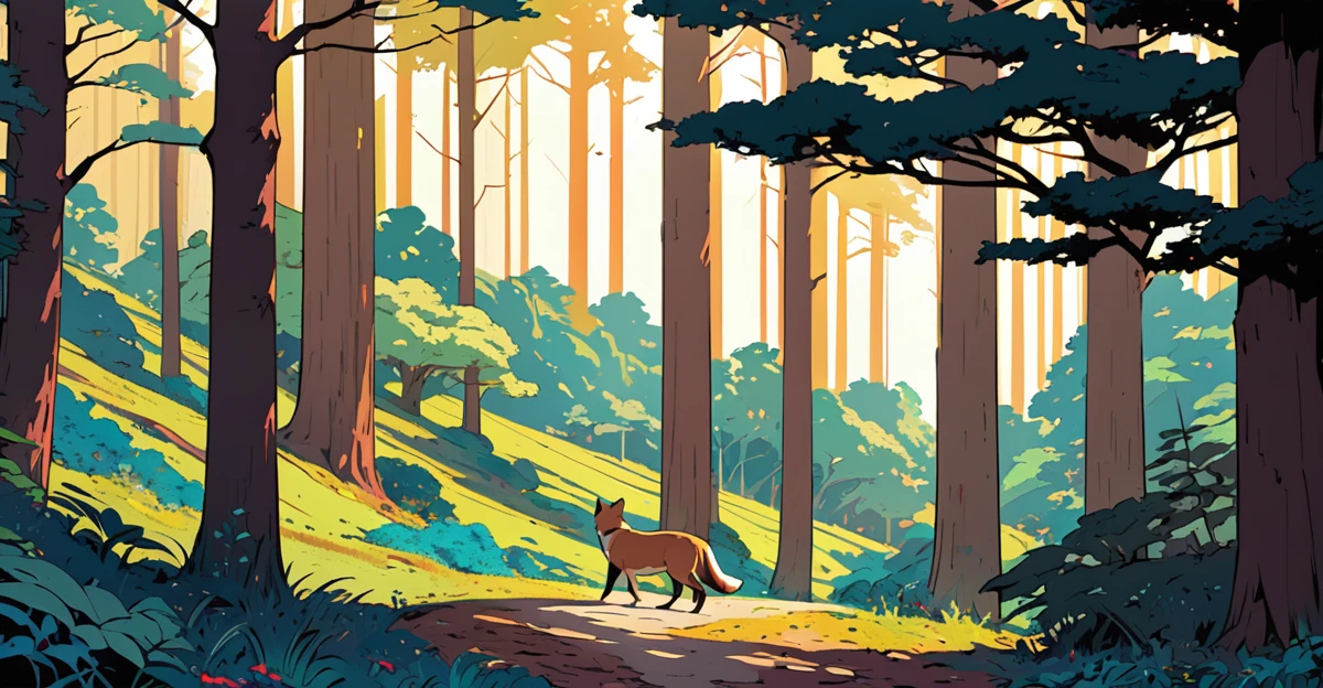 (masterpiece, best quality,ultra detailed),flat color,forest,with animal