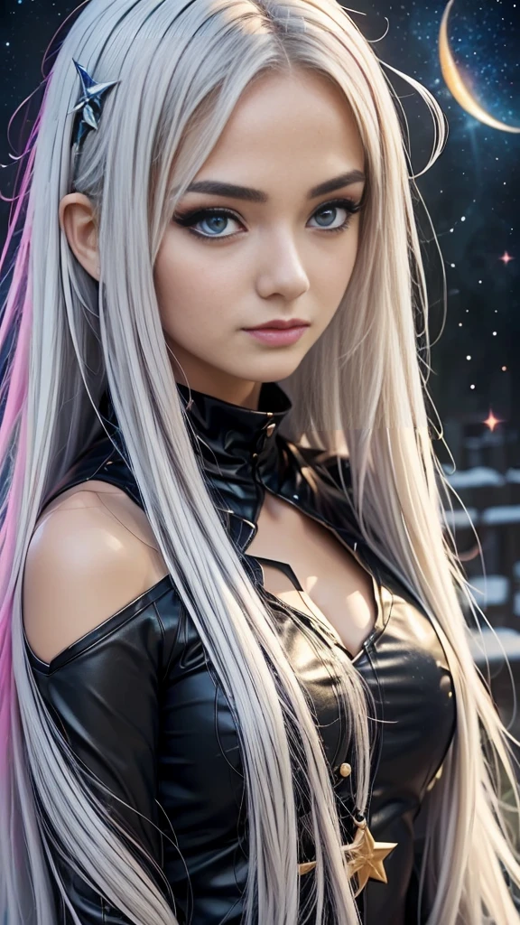 anime girl with long white hair and a star in her hair, white haired deity, anime girl with cosmic hair, star(sky) starry_sky, anime visual of a cute girl, splash art anime , white glowing aura, girl with white hair, ethereal anime, akasuki voidstar, celestial aura, nightcore, anime moe artstyle