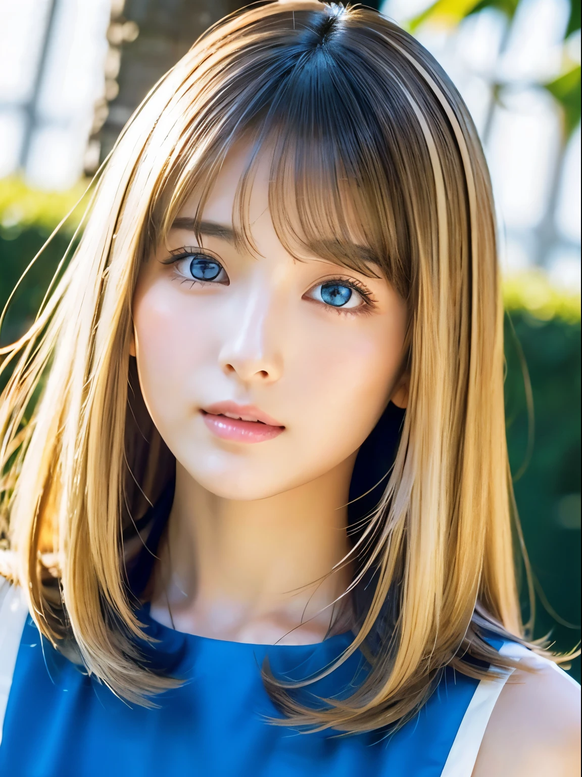 Shining, clear, white skin、Windblown hair obscures her pretty face、huge、20 years old cute sexy little beautiful face、Beautiful, shiny straight hair stands out、Spectacular, bright light blue eyes、Long, silky bangs that cover cute eyes, Sexy face hiding hair super long hair sexy cute young woman long natural blonde shiny glossy hair、Small Face Beauty、Gloss Face、Cheek gloss、
