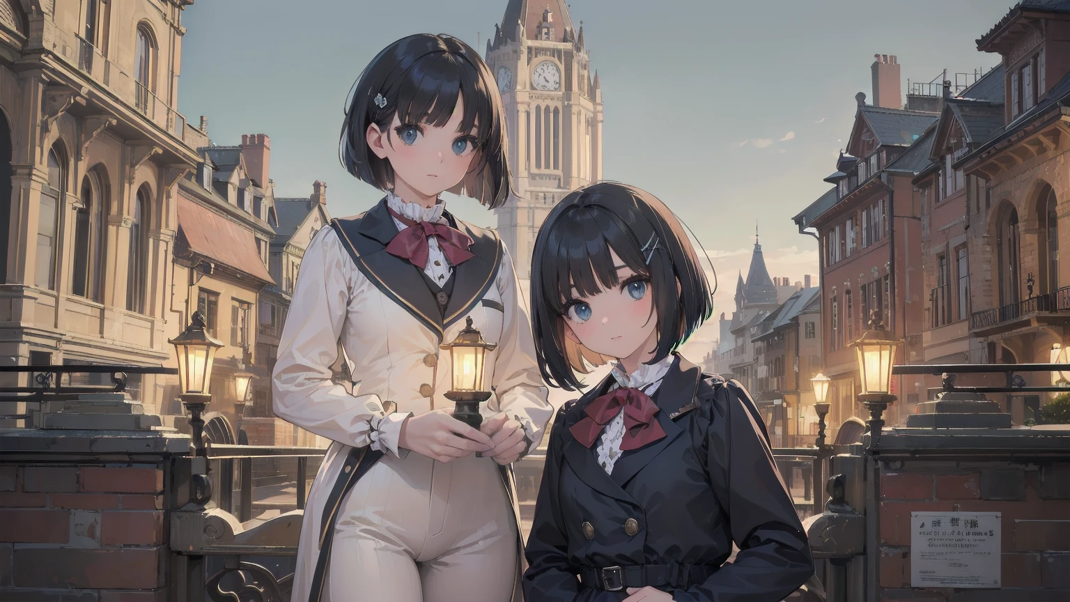 (Highest quality、16K、masterpiece、Ultra-high resolution、Victorian era、Realistic:1.2)、Cowboy Shot、One-length bob cut braided hair clip with front drop、Branded Uniforms cute、clear、 Tsundere、heroine'attribute,Face close-up,