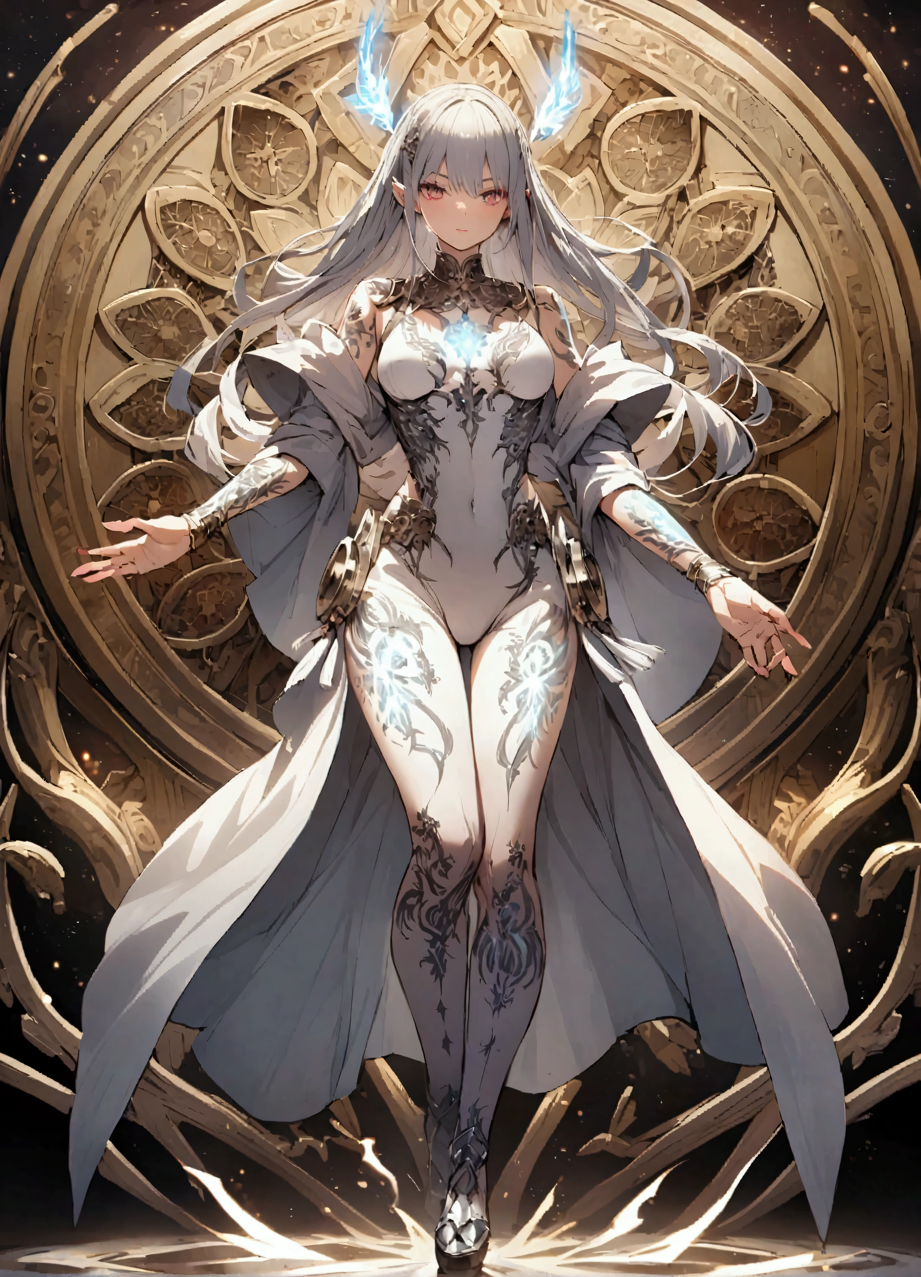 Create an image of the most stunningly gorgeous perfect sexy young elf, Stunningly gorgeous beautiful perfect face, perfect makeup, lipstick, transparent lace micro lea farmor, full body view,