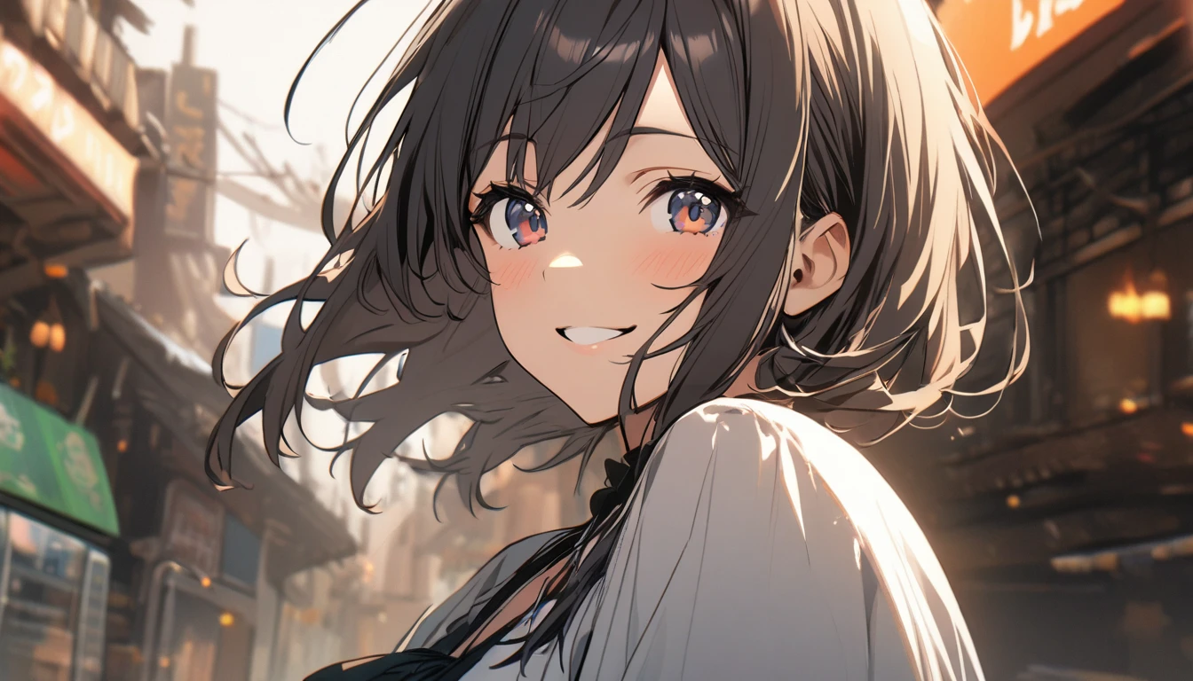 1 girl, smile