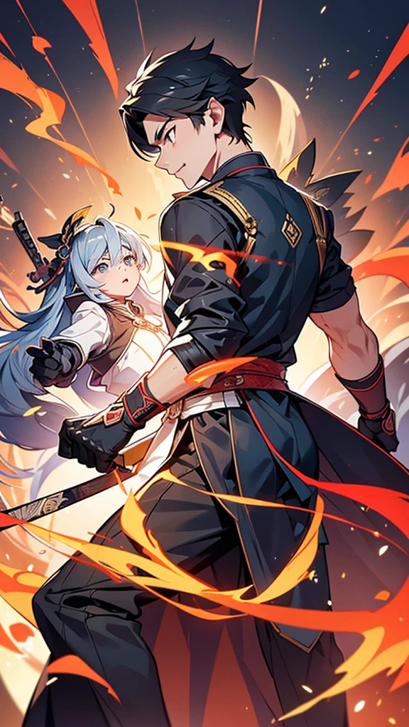 in the cover illustration It shows the huge difference between traditional martial arts and modern weapons. An important person is **Chinese scientists** that was reborn in the ancient martial arts world He should appear determined and intelligent. With an aura of innovation around him - **background:** The scene should combine elements of the ancient Chinese landscape with advanced weapons. Includes martial arts practitioners in traditional clothing Along with the state-of-the-art firearms and equipment created by the protagonists - **protagonist:** He should wear modern clothing that stood out in the ancient world, such as a sleek black jacket over traditional Chinese clothing. His expression should convey confidence and determination. which reflects his dual role as scientist and warrior - **style:** ภาพประกอบควรมีความสมดุลระหว่างstyleศิลปะจีนดั้งเดิมที่มีรายละเอียดและหรูหรากับเส้นสายที่โฉบเฉี่ยวและสะอาดตาของเทคโนโลยีสมัยใหม่ ใช้สีและแสงแบบไดนามิกเพื่อเน้นคอนทราสต์และเดิมพันสูงของเรื่องราว