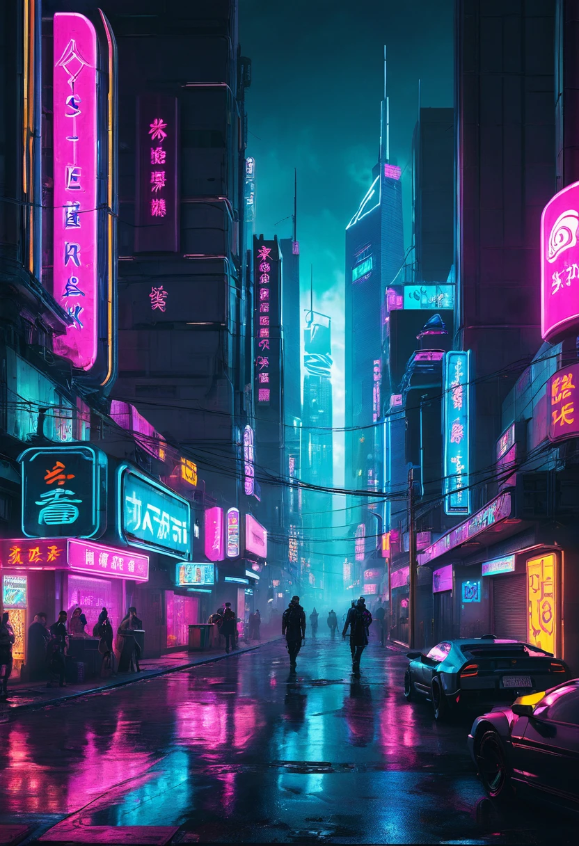 Cyberpunk neon city streets, masterpiece,