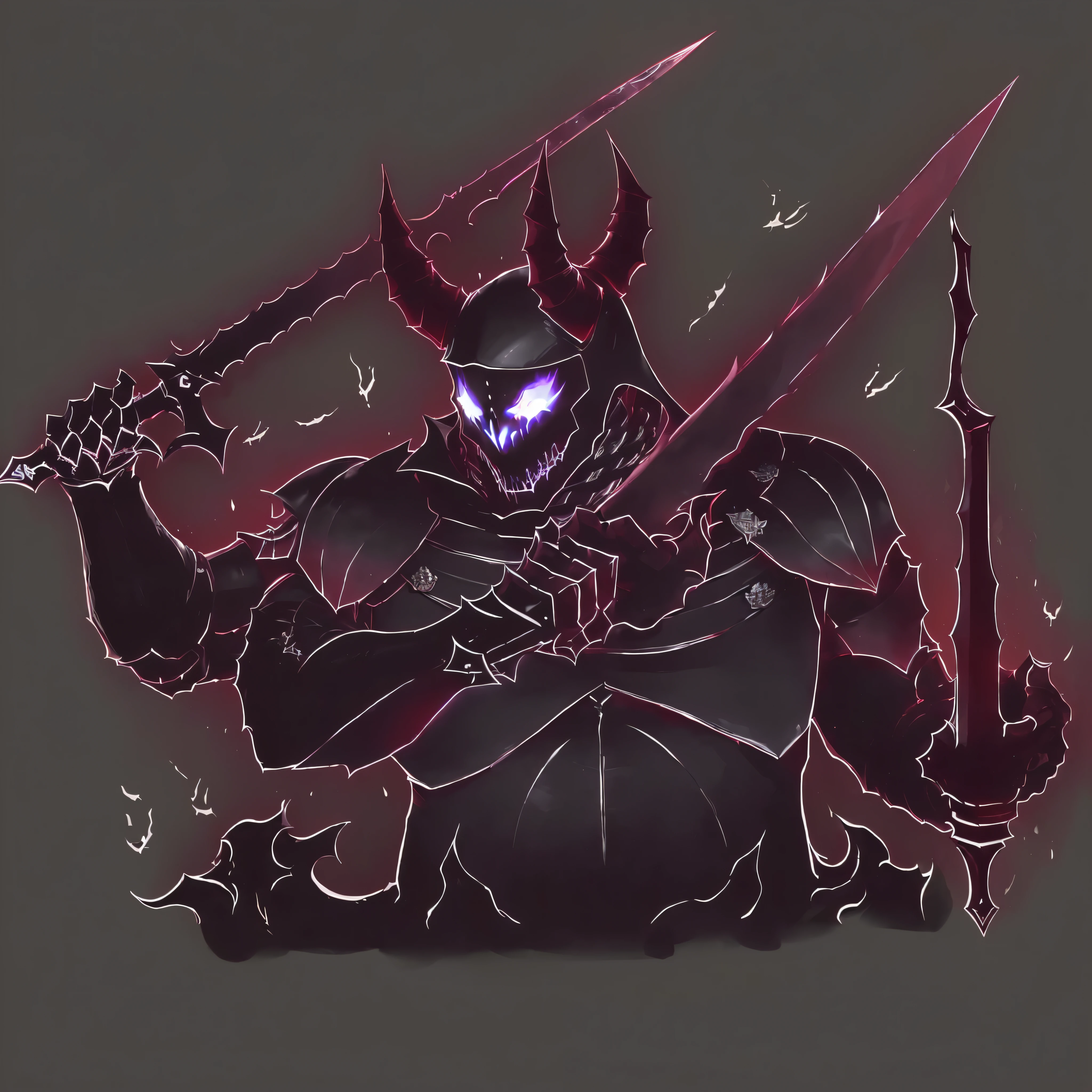 a close-up of a person holding a sword and knife, evil knight, scary knight, he is very threatening and evil, demon lord, the former demon king, the knight from hollow knight, Minion as a boss in Darksouls, transforming into its final form, malignant aura, demon samurai, the reaper, demon soul concept art, demon