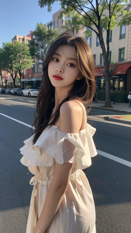 1 Girl,roadside,Soft Light,Chinese Beauty,dress,Long hair