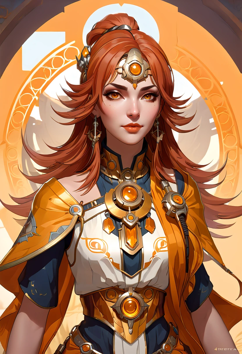 Oracle of the Ochre Oasis, Adoptable, Cannibal, new attitude, character concept art, by Peter Mohrbacher and Alphonse Mucha, overwatch, weapon, detailed, style, 8k, trending on artstation, unreal engine 4k, detailed, clean background trending, full shot, symmetrical portrait, sophisticated, Unreal engine, dystopia,