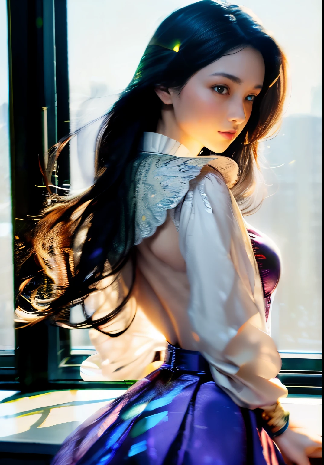 Masterpiece, (((full figure))) entire body in frame, (((magical lighting action shot))) (((beautiful slight smile anorexic pale goddess Irish woman bend over in school office))), ((( flowing dress showing off body looking into camera))) , (((long black hair))) moody lighting, pink shirt ,tight pink long skirt, very detailed, dramatic lighting, digital art trending on Artstation 8k HD high definition detailed realistic, detailed, skin texture, hyper detailed, realistic skin texture, armature, best quality, ultra high res, (photorealistic:1.4), high resolution, detailed, raw photo, sharp re, by lee jeffries nikon d850 film stock photograph 4 kodak portra 400 camera f1.6 lens rich colors hyper realistic lifelike texture dramatic lighting unrealengine trending on artstation cinestill 800, (((accurate female anatomy, perfect eyes))), ass emphasized, ((, slightly rounded, accentuated ass)), back view, ((erect, streak, emerge)), back view, bend over,
tight purple long skirt,purple shirt,
myanmar ,pantyline,((Best Quality, 8k, Masterpiece:1.3))), Crisp Focus: 1.2, (Beautiful Woman with Perfect Figure: 1.4) , Highly Detailed Face and Skin Texture., Detailed Eyes, Double Eyelids , Long Hair, acmm ls outfit, wearing white acmm top, long sleeves, wearing acmm long skirt, green acmm long skirt, printed skirt, garden background with green tree.view from behind,widest hips,tight skirt wrapped around her hips.