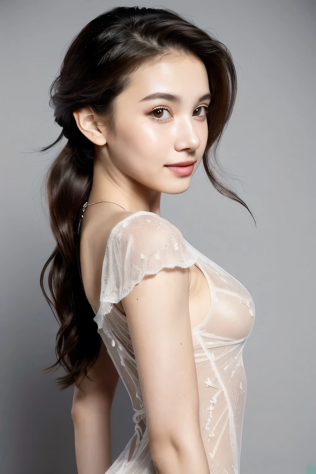 ((Highest quality, 8k, masterpiece: 1.3)), sharp: 1.2, Perfect Body Beauty: 1.4, ((Layered Hairstyles, Small breasts: 1.0)), bed, ((Small face)), ((Sideboob)), ((Side angle)), (((ponytail))), ((Five Necklaces)), Earrings, ring, Bracelet, (Hair Accessories), ((Dress decorated with lace)), ((A sheer strapless dress)), ((Black glitter dress)), ((Beautiful young ager woman)), ((Straight nose)), (Eyeliner), Armpit Hair, Bristles, ((Beautiful Skin)), Feminine curvaceous figure, (((Spread your legs and increase the depiction of your crotch))), Wavy Hair, Beautiful attention to detail, Super detailed, Highly detailed face and skin texture, fine grain, double eyelid, Black Hair, Big Ass, Lower Body, Thighs, (((Skinny))), Wet and shiny lips, smile, Blushing, Get a grip on your body, ((Anatomically correct human body)), ((Crisp body shape)), Protruding skeleton, Raised hair, A face without nasolabial folds, Leaning back, Clothes are digging into her chest and crushing it