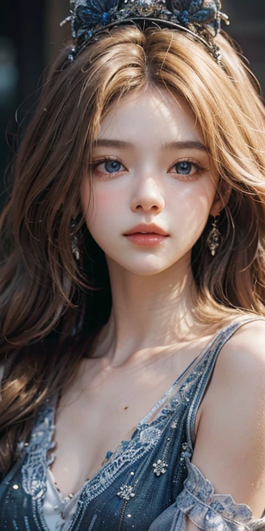 (masterpiece: 1.2, Portraiture, Highest quality), Realistic, (Live Action, Intricate details, Written boundary depth), Highest quality, masterpiece, Attention to detail, semi-Realistic, sleeping in bed, shy, 21 years old, Short Blonde, Hair in the left eye, blue eyes, Royal dress, Slim figure、Canopy bed、 sleeping beauty,