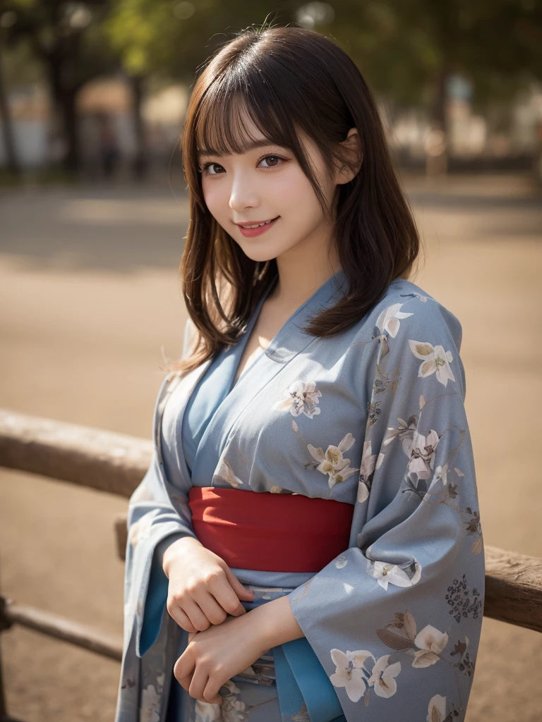 masterpiece, best quality, illustration, ultra-detailed, finely detailed, high resolution, 8K wallpaper, perfect dynamic composition, beautiful detailed eyes, kimono, medium hair, small breasts, graceful pose, smile, looking at camera