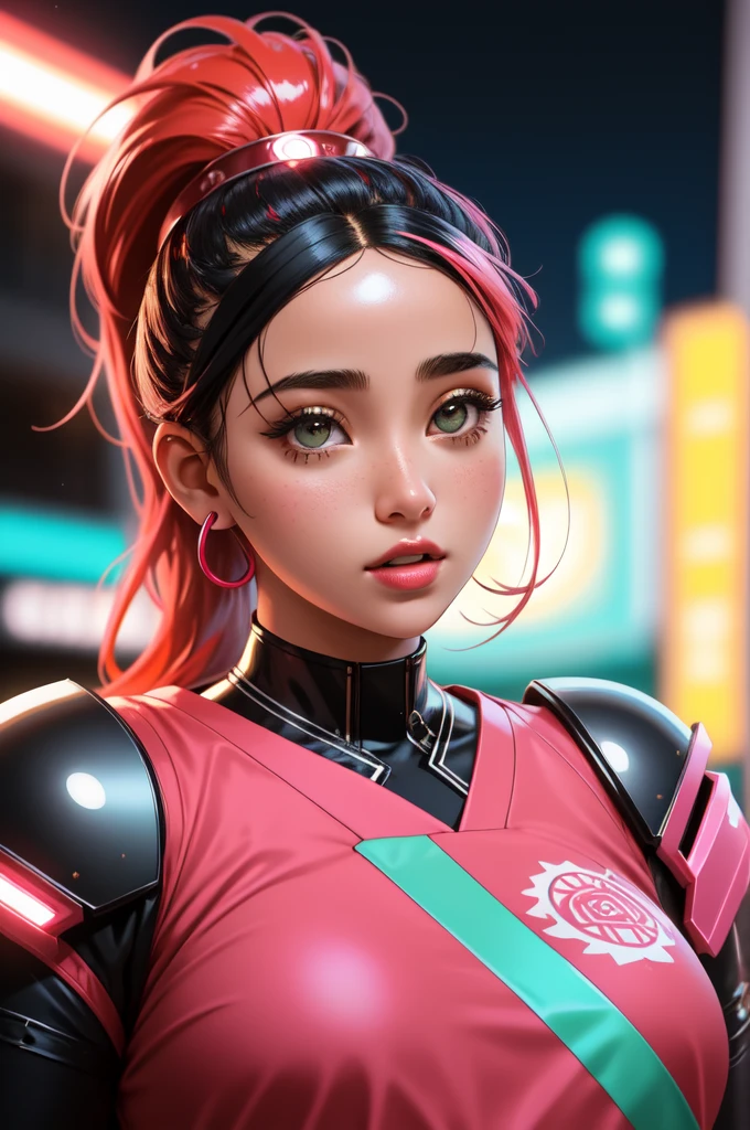 1girl, (designed by Thomas Wrede:0.7) and (Spike Lee:1.1) , awardwinning Redshift render, intricate details, medium wide shot of a voluptuous Israeli (Female Ceasar:1.3) , she is very Ruined and Unadvised, she has Ponytail hairstyle, Unattractive roots in background, Psychadelic fauna and Universe in background, at Overcast, equirectangular 360, Rough sketch, Grim, Queercore Art, electric red lighting, Low shutter, Mint green and Vibrant neon hue, Luminism, glimmering transformation, photo-realistic face, perfect skin, Unsplash, professional