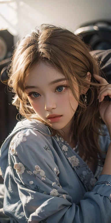 (masterpiece: 1.2, Portraiture, Highest quality), Realistic, (Live Action, Intricate details, Written boundary depth), Highest quality, masterpiece, Attention to detail, semi-Realistic, Sleeping in bed, shy, 21 years old, Short Blonde, blue eyes, pajamas, Slim figure、Canopy bed、 sleeping beauty,