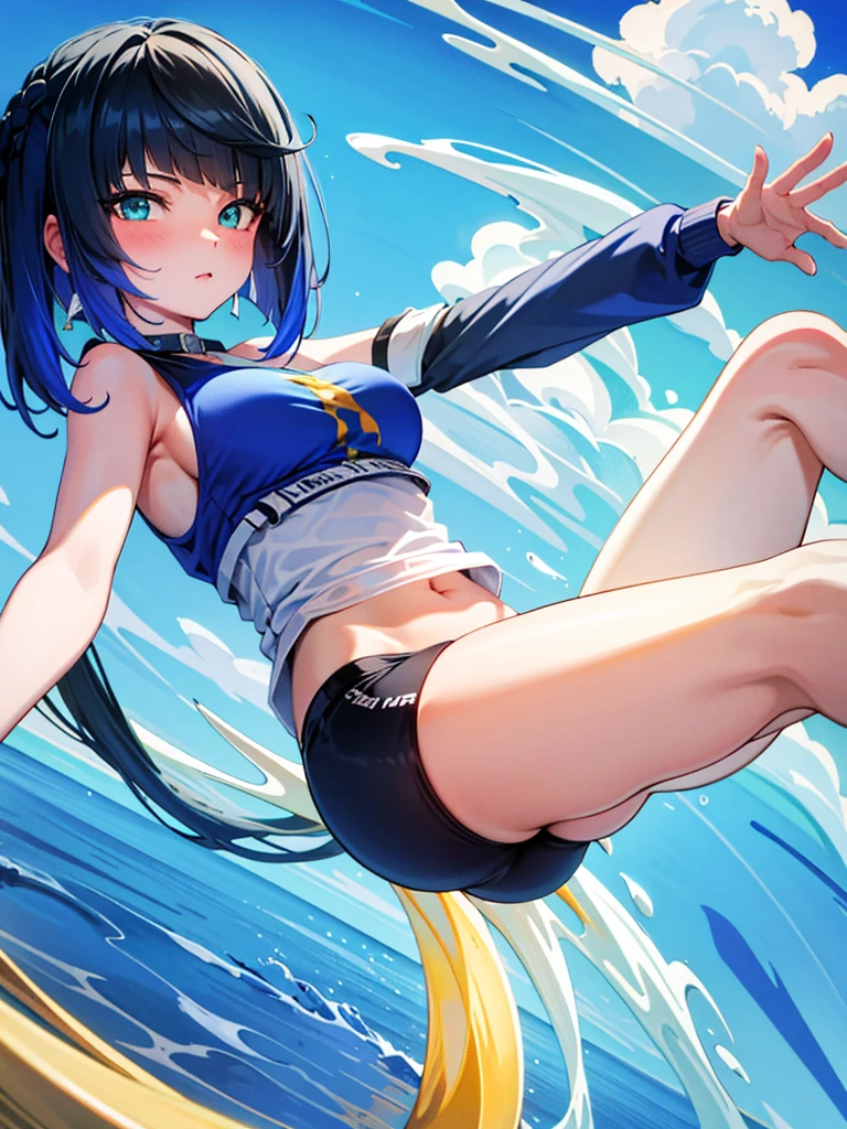 belle blackhair Tback slim spread the legs hands above the head under water