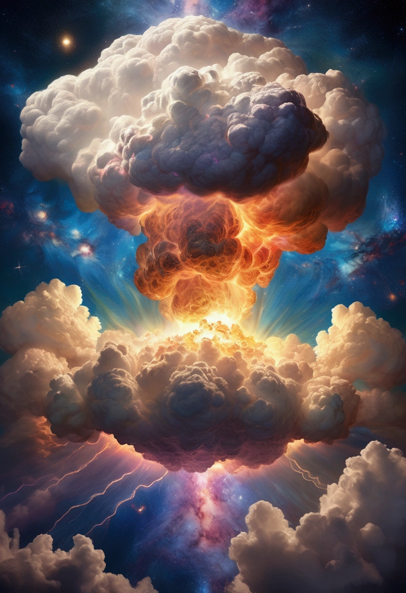 god, Almighty Creator of the Universe, Bigger than all the galaxies, A highly detailed diagram of a super-giant cloud of energy in the middle of the universe, Hyper Sharp, Ultra-realistic, Complex, 32K, Photorealism Style  