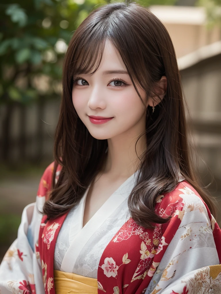 masterpiece, best quality, illustration, ultra-detailed, finely detailed, high resolution, 8K wallpaper, perfect dynamic composition, beautiful detailed eyes, kimono, long hair, elegant expression, cute, smile, looking at camera