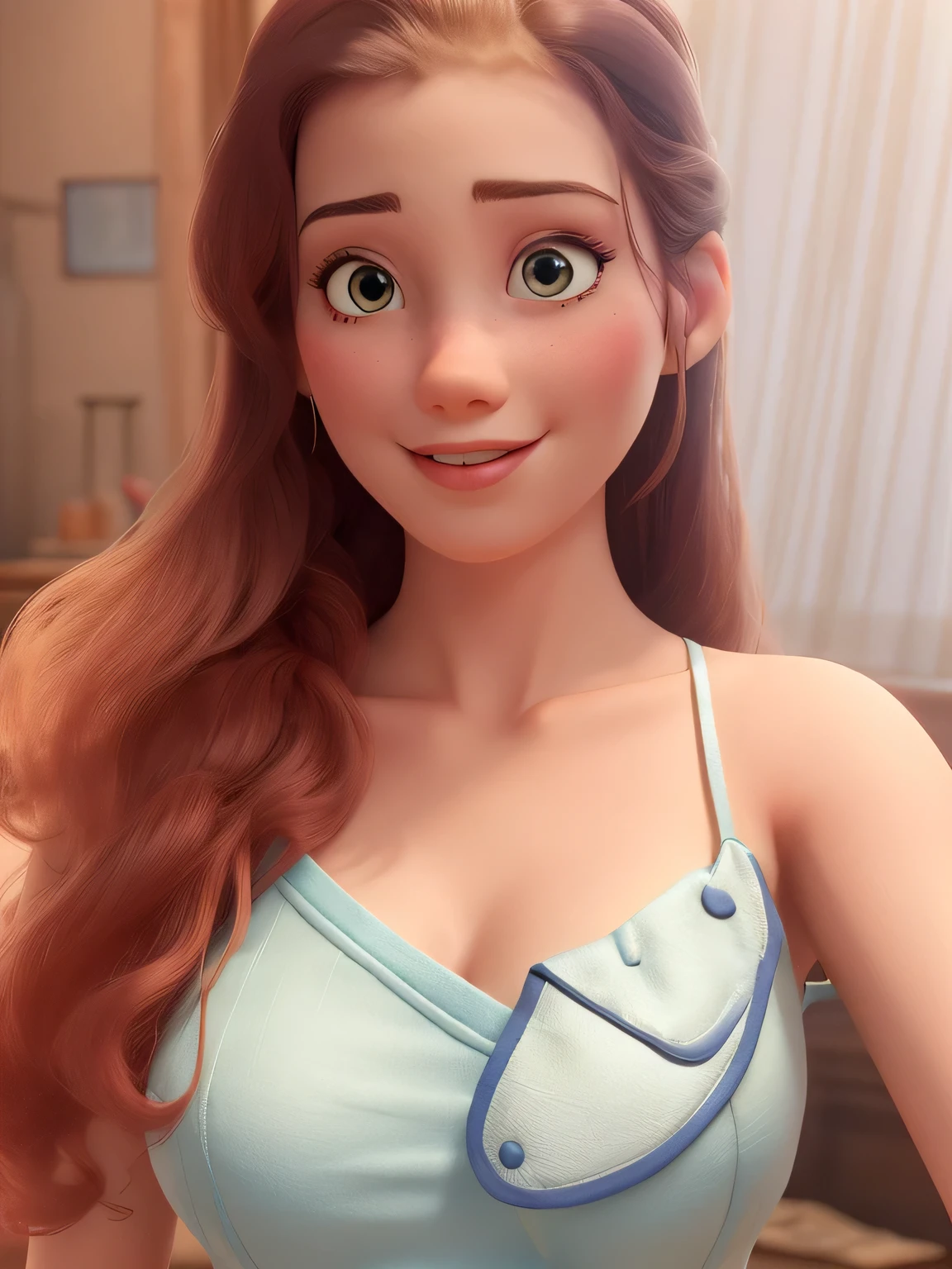 Feminine beauty, Disney  style, ((trunk)), blue dress