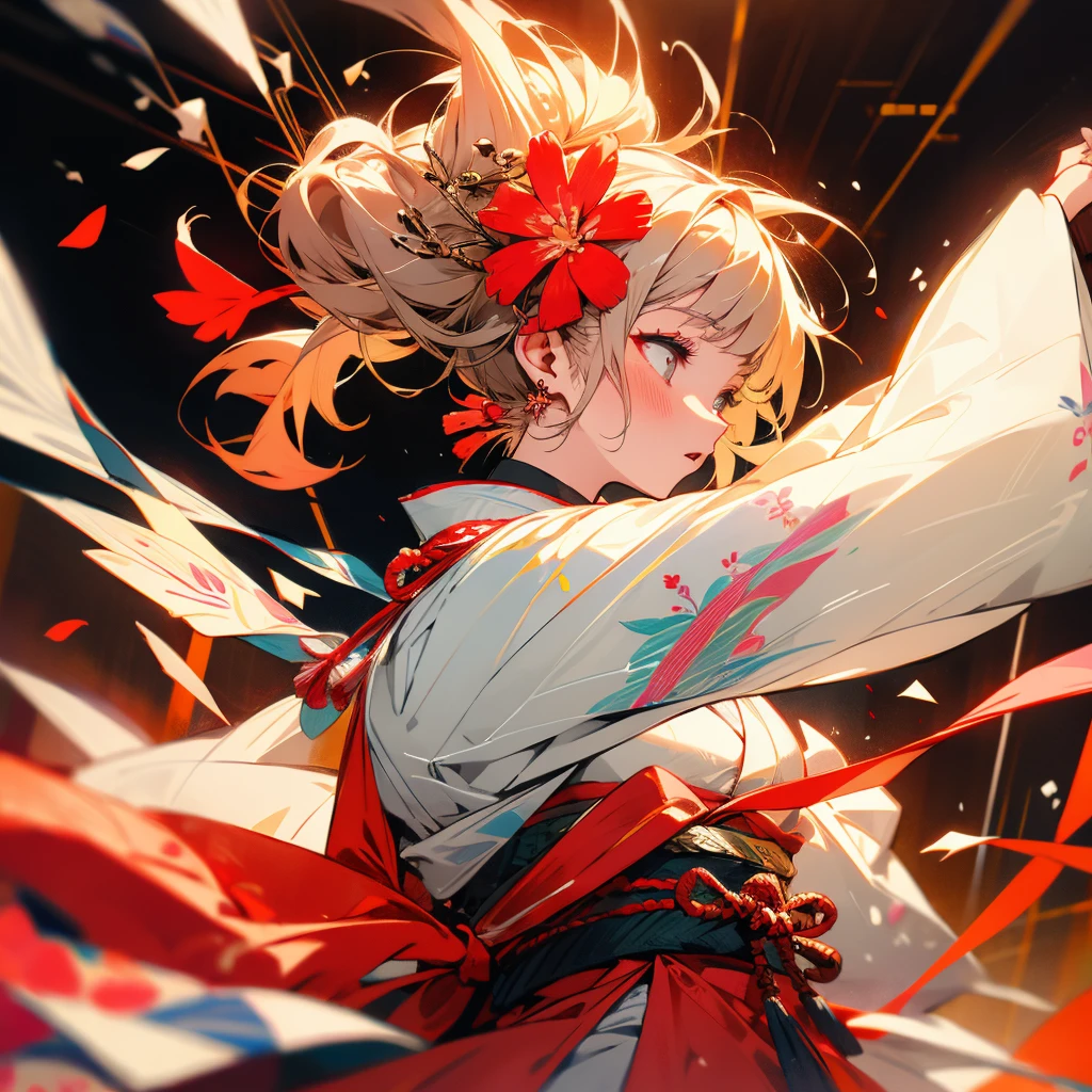 Japanese clothing、Performance、woman、Fantasy、Musical notes dancing、flower、