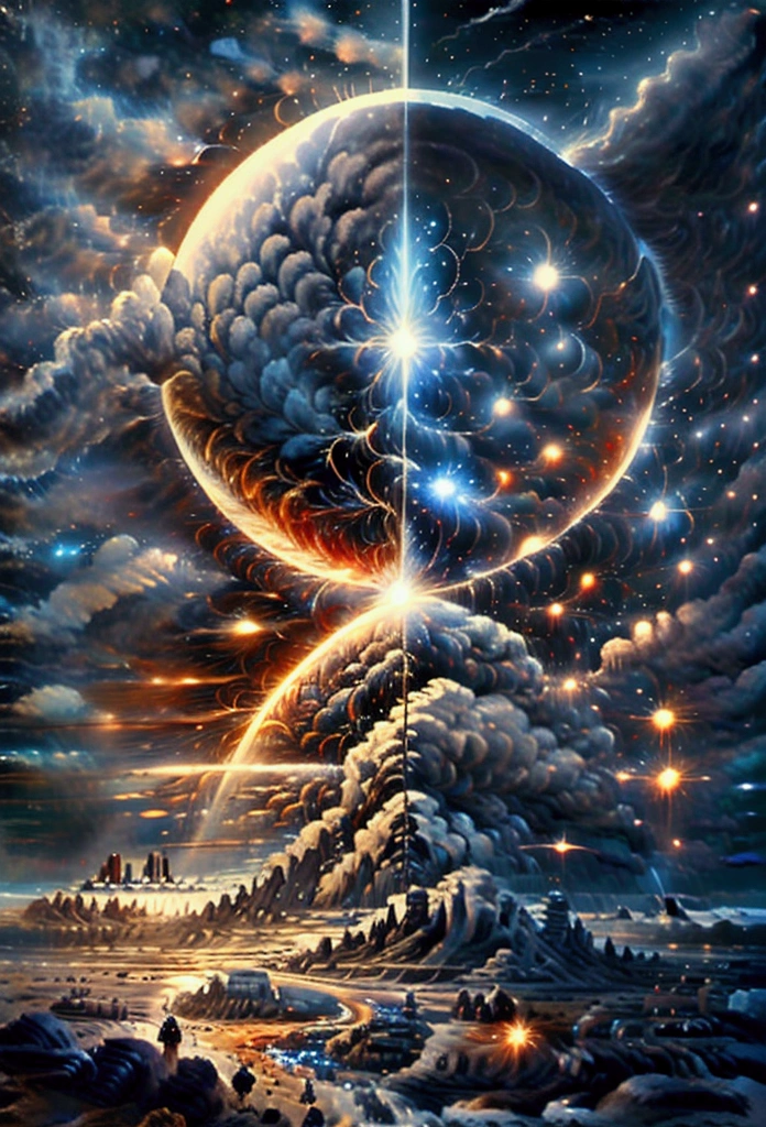 god, Almighty Creator of the Universe, Bigger than all the galaxies, Represented by a super super massive beam of energy in the middle of a super detailed universe, Hyper Sharp, Ultra-realistic, Complex, 32K, Photorealism Style