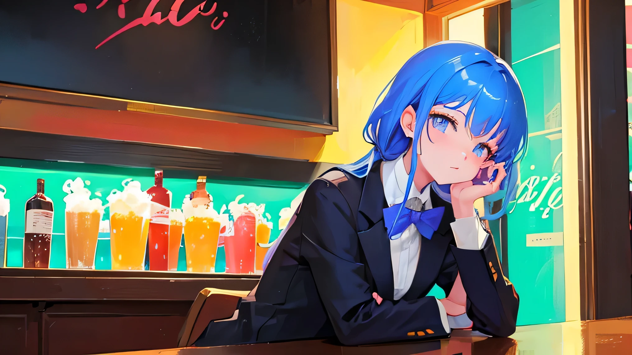 Bright and fun atmosphere,Beautiful girl tipsy at a jazz bar,Relaxed facial expression,Stylish formal wear,high resolution,high quality,8K quality,Beautiful in every detail,