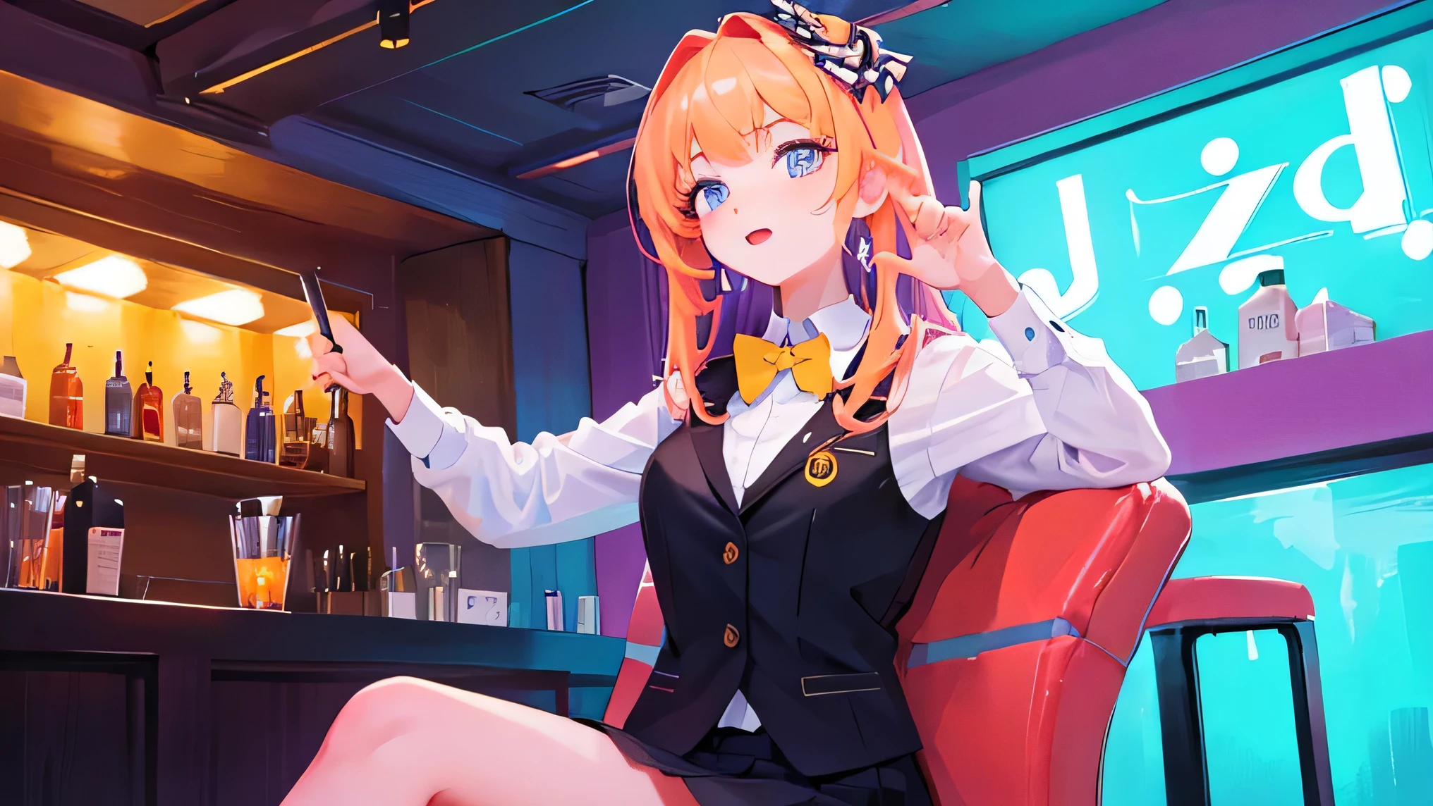 Bright and fun atmosphere,Beautiful girl tipsy at a jazz bar,Relaxed facial expression,Stylish formal wear,high resolution,high quality,8K quality,Beautiful in every detail,