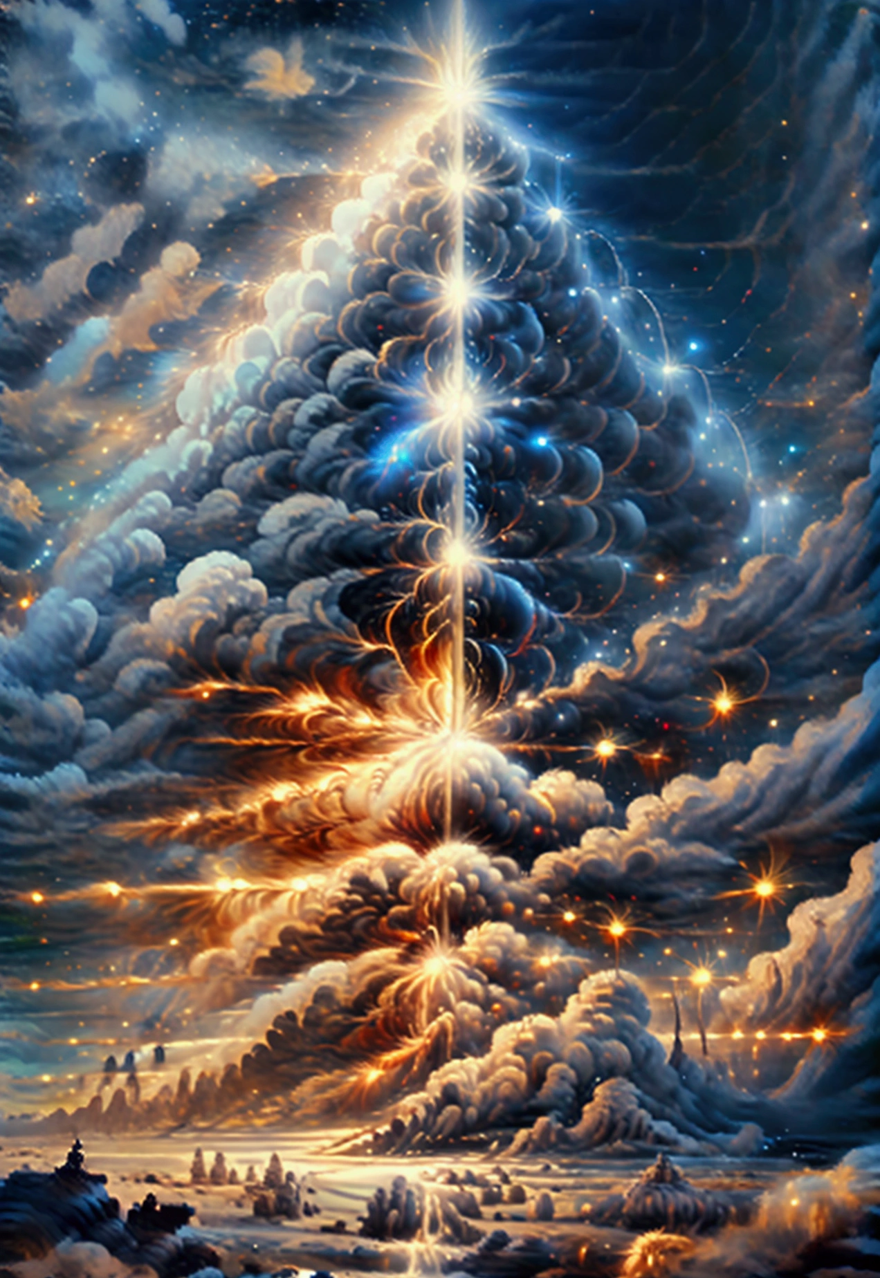 god, Almighty Creator of the Universe, Bigger than all the galaxies, Represented by a super super massive beam of energy in the middle of a super detailed universe, Hyper Sharp, Ultra-realistic, Complex, 32K, Photorealism Style